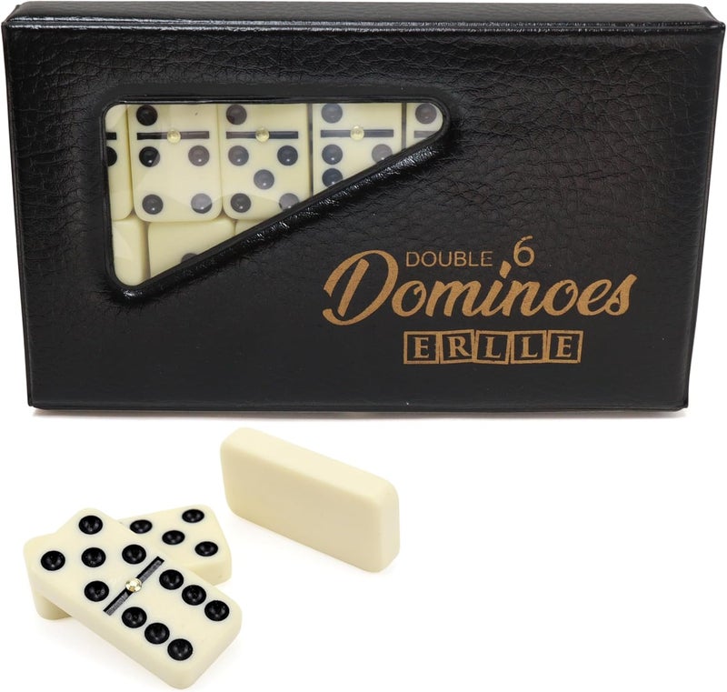 ERLLE - Premium Double 6 Dominoes Set, Classic Domino Game with Vinyl Case, Tiles for Adults & Kids, Mexican Train & Family Game Night - Image 1
